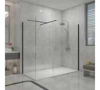 Sundaze Matte Black 8mm Walk In Shower Enclosure Wet Room Glass Screen 1200mm & 760mm Panels With 1800X800mm White Shower Tray