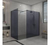 Sundaze Matte Black 8mm Walk In Shower Enclosure Wetroom Grey Glass Screen 1100mm & 800mm With 1500X800mm Anthracite Shower Tray