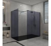 Sundaze Matte Black 8mm Walk In Shower Enclosure Wetroom Grey Glass Screen 1100mm & 800mm With 1700X800mm Black Shower Tray