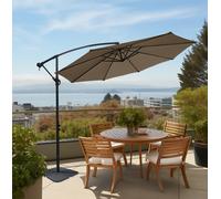Sundaze Taupe 3M Banana Parasol Sun Shade Patio Garden Hanging Umbrella Cantilever With Base Weights
