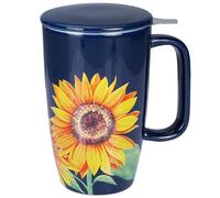 Sunddo Ceramic Tea Mug with Infuser and Lid,15 OZ Loose Leaf Tea Cup, Sunflower Coffee Mug Tea Gifts for Tea Lovers,Blue