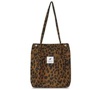 sundee Corduroy Tote Bag for Women,Shoulder Handbags,Travel Bag with Inner Pockets Big Capacity Casual Handbags for Work Shopping - Leopard