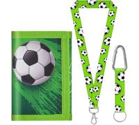 sundee Kids Soccer Wallet for 3-18 Years, Trifold Canvas Football Wallet with Neck/Wrist Lanyard, Card Holders & Coin Pocket(Green D)