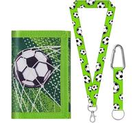 sundee Kids Soccer Wallet for 3-18 Years, Trifold Canvas Football Wallet with Neck/Wrist Lanyard, Card Holders & Coin Pocket(Green B)