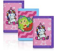 Sundee Kids Unisex Canvas Tri-Fold RFID-Blocking Trifold Wallet, 3 Packs, Mini, Zipper, Cartoon, Unicorn 2