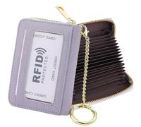 sundee Leather Card Holder Wallet, 20 Card Slots RFID Blocking Zipper Card Case with ID Window & Detachable Keychain for Women - Cross Pattern,Gray