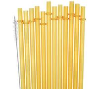 SUNDEE Reusable Plastic Straws Fit for Mason Jars, Tumblers, Long Rainbow Colored Unbreakable Drinking Straws, BPA Free and Eco Friendly, Set of 12 Pcs Straws with Cleaning Brush - Orange