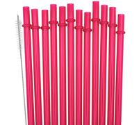 SUNDEE Reusable Plastic Straws Fit for Mason Jars, Tumblers, Long Rainbow Colored Unbreakable Drinking Straws, BPA Free and Eco Friendly, Set of 12 Pcs Straws with Cleaning Brush - Rose