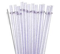 SUNDEE Reusable Plastic Straws, Glitter Straws Reusable Drinking Straw Thick BPA-Free Glitter Drinking Straw Accessories, Set of 12 Pcs Colorful Straw with Cleaning Brush - Little Purple