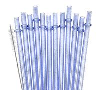 SUNDEE Reusable Plastic Straws, Glitter Straws Reusable Drinking Straw Thick BPA-Free Glitter Drinking Straw Accessories, Set of 12 Pcs Colorful Straw with Cleaning Brush - Little Blue