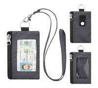 sundee Small Wallet with 2 Zipper Pockets for Women and Men, Water Resistant ID Case with Keychain and Card Holder, Coin Purse Badge Lanyard Pouch for Boys Girls Travel Sports Outdoor-Gray