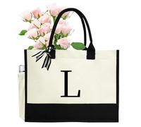 sundee Tote Bag Practical Canvas Handbags Alphabet Letter Series Personalized - Stylish, for All Occasions, Suitable for Women Wife Mother, for Travel Holiday Beach-L