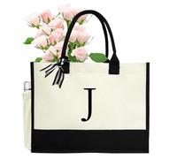 sundee Tote Bag Practical Canvas Handbags Alphabet Letter Series Personalized - Stylish, for All Occasions, Suitable for Women Wife Mother, for Travel Holiday Beach-J