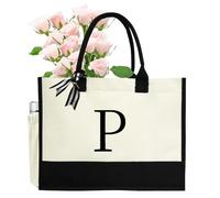 sundee Tote Bag Practical Canvas Handbags Alphabet Letter Series Personalized - Stylish, for All Occasions, Suitable for Women Wife Mother, for Travel Holiday Beach-P