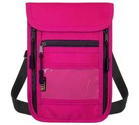 sundee Travel Neck Wallet with Double Zippers, RFID Blocking Passport Holder with Adjustable Neck Strap for Men and Women to Keep Cash, Credit Cards and Travel Documents Safe, Rose Red, Small, Classic