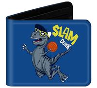 sundee Wallet for Boys with Zip Coin Pocket, Bi-Fold Slim Leather Purses for Men, Cartoon Cool Wallet with Cash ID Card Holder for Fans Teenagers Kids Birthday Gifts -Dinosaur Basketball