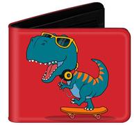 sundee Wallet for Boys with Zip Coin Pocket, Bi-Fold Slim Leather Purses for Men, Cartoon Cool Wallet with Cash ID Card Holder for Fans Teenagers Kids Birthday Gifts -Dinosaur Skate