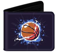 sundee Wallet for Boys with Zip Coin Pocket, Bi-Fold Slim Leather Purses for Men, Cartoon Cool Wallet with Cash ID Card Holder for Fans Teenagers Kids Birthday Gifts -Basketball Blue