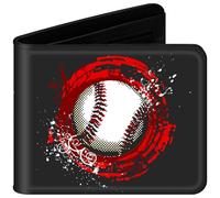 sundee Wallet for Boys with Zip Coin Pocket, Bi-Fold Slim Leather Purses for Men, Cartoon Cool Wallet with Cash ID Card Holder for Fans Teenagers Kids Birthday Gifts -Baseball Black