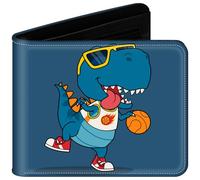 sundee Wallet for Boys with Zip Coin Pocket, Bi-Fold Slim Leather Purses for Men, Cartoon Cool Wallet with Cash ID Card Holder for Fans Teenagers Kids Birthday Gifts -Dinosaur Blue