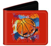 sundee Wallet for Boys with Zip Coin Pocket, Bi-Fold Slim Leather Purses for Men, Cartoon Cool Wallet with Cash ID Card Holder for Fans Teenagers Kids Birthday Gifts -Basketball Red