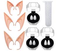 SUNDEER Vampire Fangs Teeth Elf Ears - 3 Pairs Vampire Teeth with Adhesive + 3 Pairs Cosplay Fairy Pixie Elf Ears for Cosplay Costume Accessory Halloween Party Favors