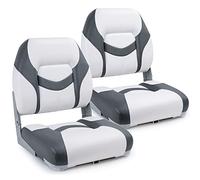 SUNDGORA Deluxe Marine Low Back Folding Boat Seat,Stainless Steel Screws Included,White/Charcoal(2 Seats)