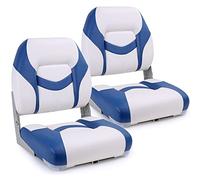 SUNDGORA Deluxe Marine Low Back Folding Boat Seat,Stainless Steel Screws Included,White/Pacific Blue(2 Seats)