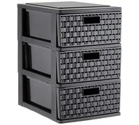 SUNDIS - Country Storage Tower - 3 Drawers Format A5 (2 Liters) - Elegant rattan effect - “Stop Drawers” system - Black - 4536005