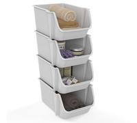 Sundis Fly Tower 4 Pack Stackable or Stackable Recycled Plastic Storage Bins White Ideal for Workshop, Garage, Toys, Kitchen and Bathroom