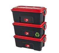 Sundis Locker Set of 3 Storage Boxes with Lids, 75 L, with Clips, Made of Recycled Plastic, Reinforced, Stackable, Ideal for Workshop, Transport, Garage, DIY