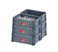 Sundis Master Box, Set of 6 Storage Boxes, 2.5 L, Recycled Plastic, Robust and Reinforced, Stackable and Combinable, Ideal for Workshop, DIY, Transport