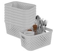 Sundis Pixel 8 Pack 4.5L White Recycled Plastic Stackable Storage Baskets Ideal for Bathroom, Bedroom, Decoration or Office
