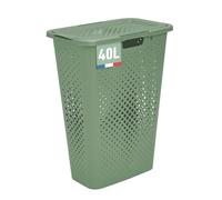 SUNDIS Pixel Laundry Basket 40 L, Recycled Plastic, Sage Green, Ideal for Small Spaces, 2 Side Handles and 1 Handle Underneath, Ventilation on All 4 Sides