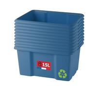 Sundis Set of 10 Storage Boxes, 15 L, Recycled Plastic, Blue, L.38xl.29 x H19.5 cm, Stackable, Versatile, Ideal for Workshop, DIY or Transport