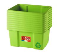 Sundis Set of 10 Storage Boxes, 30 L, Recycled Plastic, Green, Length 46.5 x Height 36.5 x Height 23 cm, Stackable, Versatile, Ideal for Workshop, DIY or Transport