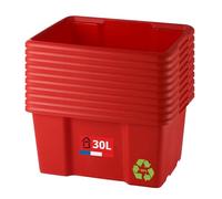 Sundis Set of 10 Storage Boxes, 30 L, Recycled Plastic, Red, Length 46.5 x Height 36.5 x Height 23 cm, Stackable, Versatile, Ideal for Workshop, DIY or Transport