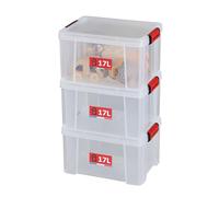 Sundis set of 3 reinforced CLIP'N STORE 17L containers - Transparent with clip-on lid, stackable, suitable for food contact