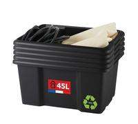 Sundis Set of 5 Storage Boxes, 45 L, Recycled Plastic, Black, Length 55.5 cm, Height 39.3 x Height 29.5 cm, Stackable, Versatile, Ideal for Workshop, DIY or Transport