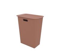 SUNDIS Vibes Laundry Basket with Plastic Lid, 40L, Mocha Brown, Ideal for Small Spaces, 2 Side Handles and 1 Handle Below