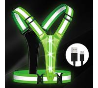 Sundonix LED Reflective Running Light Vest - USB Rechargeable High Vis Chest Light Gear Gift for Runner Night Jogging Cycling Walking (Green)