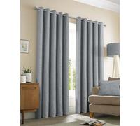 (66x54", Grey) Sundour Amberley Eyelet Ring Top Curtains Chenille Curtain Pair