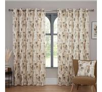 Sundour Bamford Fully Lined Abstract Eyelet Curtains Putty 66x72