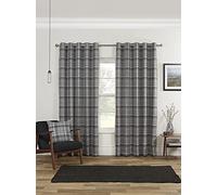 Sundour Carnoustie Tartan Eyelet Curtains 66x72 In Grey