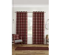 Sundour Carnoustie Tartan Eyelet Curtains 66x90 In Red
