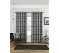 Carnoustie Checked Eyelet Blackout Curtains Sundour Grey 117cm width x 183cm drop