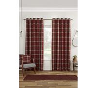 Sundour Carnoustie Tartan Eyelet Curtains 66x54 In Red