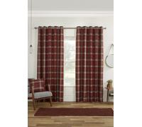 Yorkshire Linen Carnoustie Eyelet Ring Top Curtains 90x72 Red, Polyester, 90 x 72