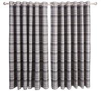 Sundour Carnoustie Tartan Eyelet Curtains 90x72 In Grey