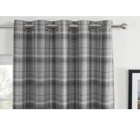 Sundour Carnoustie Tartan Eyelet Curtains 46x72 In Grey